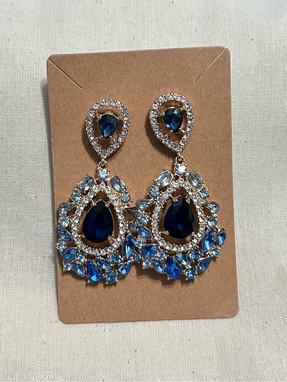 Elegant Blue Teardrop Crystal Drop Earrings - Women Jewelry